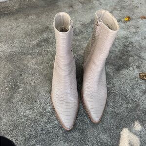 Matisse Croc-Embossed Pointed Ankle Boots in Light Taupe